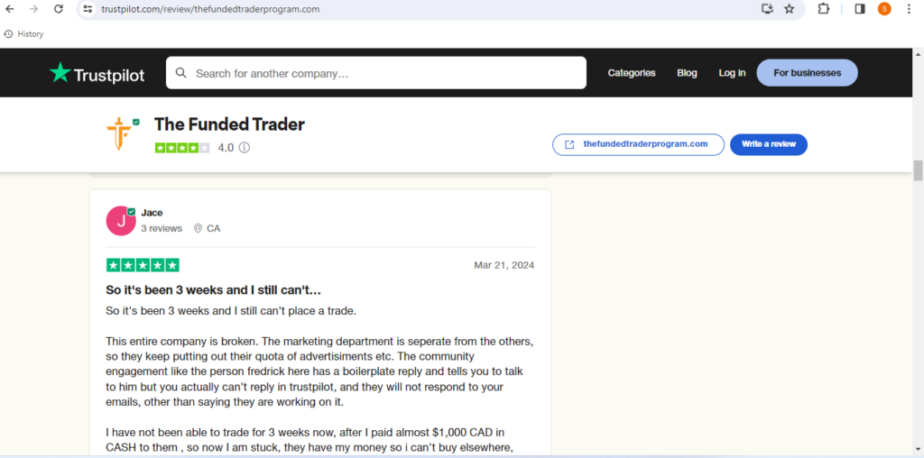 the funded trader review trustpilot
